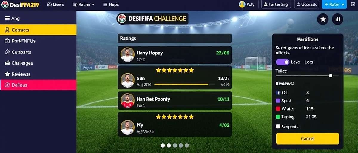 Desi FIFA Challenge player ratings and reviews interface